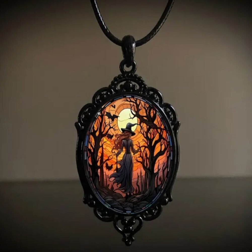 Gothic Witch Pendant Necklace Black